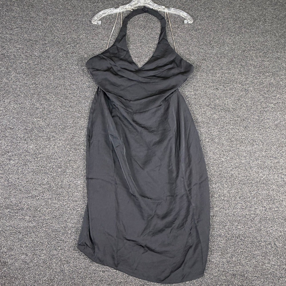 Bebe Dress Womens 8 WCD907100 Jet Black Rhinestone Halter Cowl Neck NEW